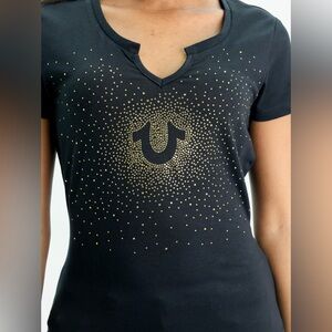 True Religion Women’s Crystal Hs Tee Jet Black Size L